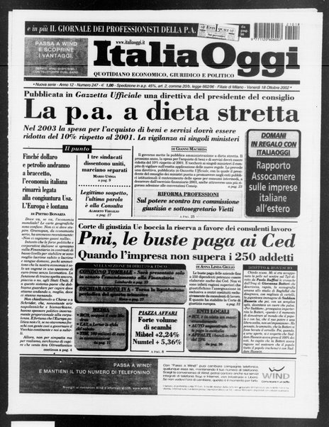 Italia oggi : quotidiano di economia finanza e politica